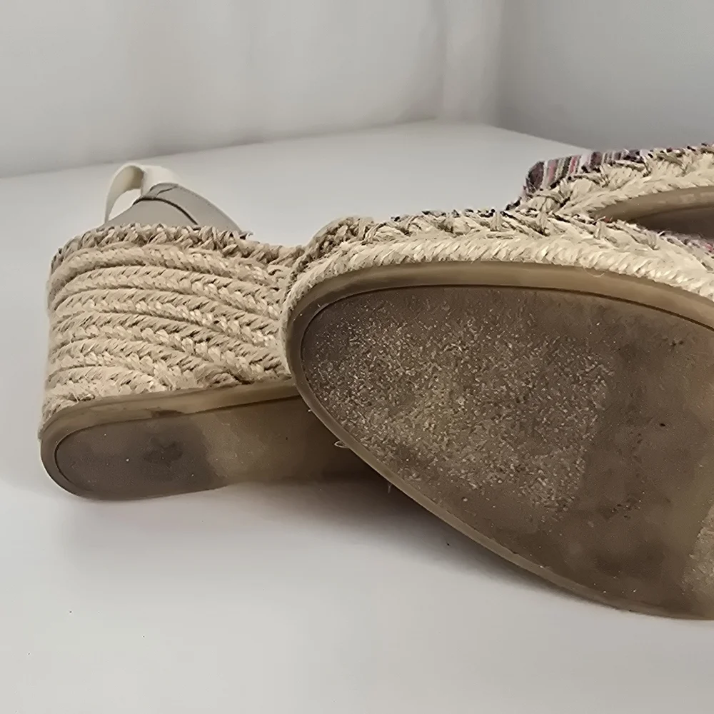 Sam Edelman Patsy Woven Multicolor Ankle Tie Wedge Espadrille Shoes Size 8